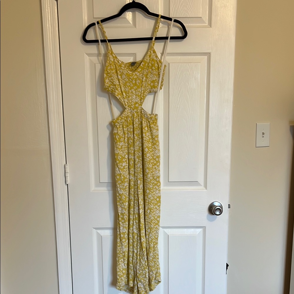Yellow Aerie Floral Cutout Jumpsuit